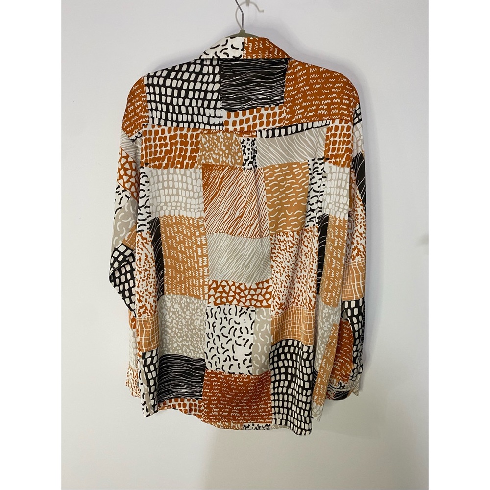 F21 Pattern Block Silk Oversized Blouse - image 2